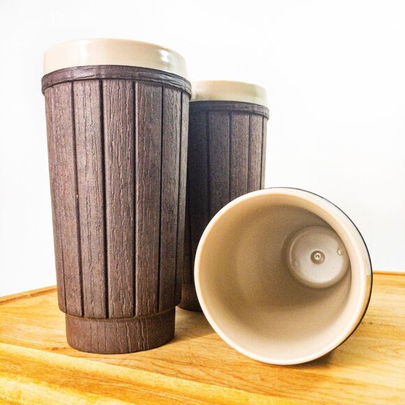 3 Vintage Rubbermade Woodbine Barrel 12 oz. Tumblers - Picture 1 of 7